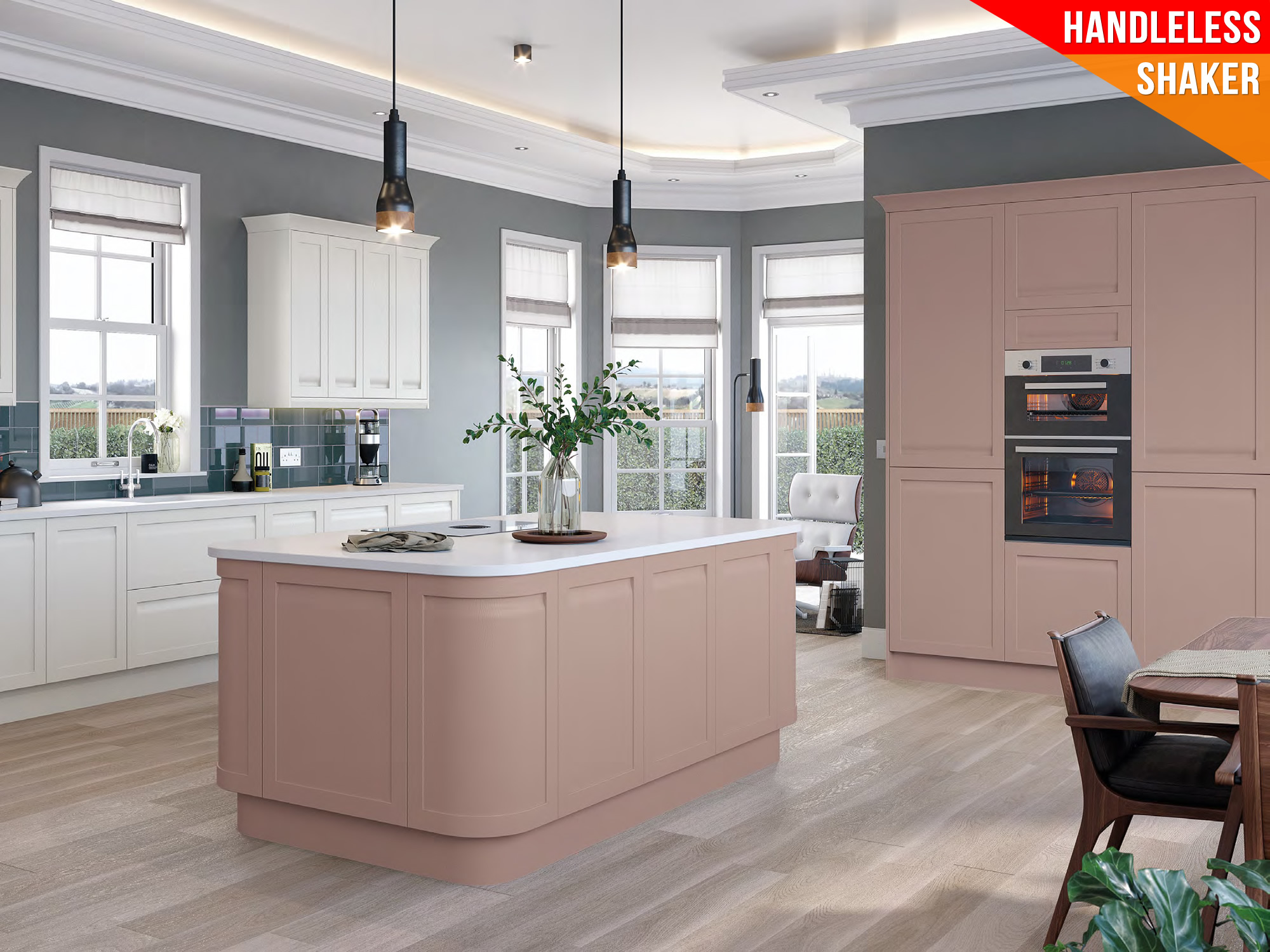 Grantham White Grey+Dusty Pink Kitchen